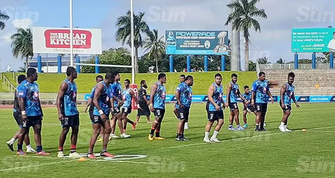 The Fiji Prime Minister's XIII team during the captains run at the ANZ Stadium, Suva on October 10,2019. Photo: Simione Haravanua.