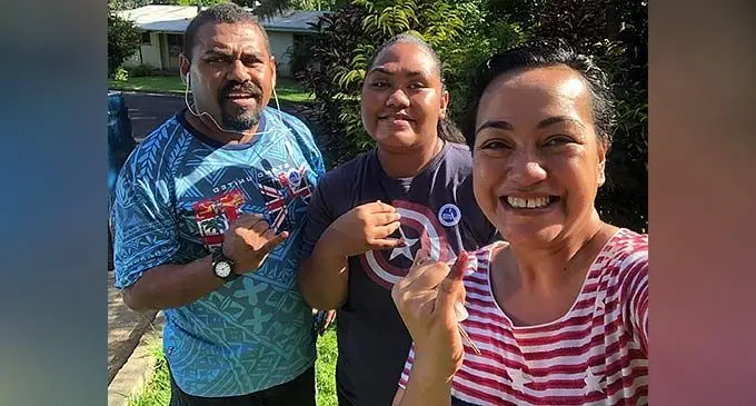 AnnMary Raduva (middle) with parents Moira Vilsoni-Raduva and Peceli Raduva after casting their votes at the Namaka Methodist Church Hall in Nadi. Photo: Waisea Nasokia