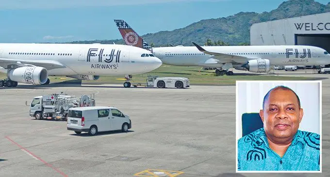 Nadi International Airport is the only airport owned and managed by Fiji Airports and also the only profitable airport at this time. Photo: Leon Lord/ Inset: Fiji Airports chief  executive officer, Mesake Nawari