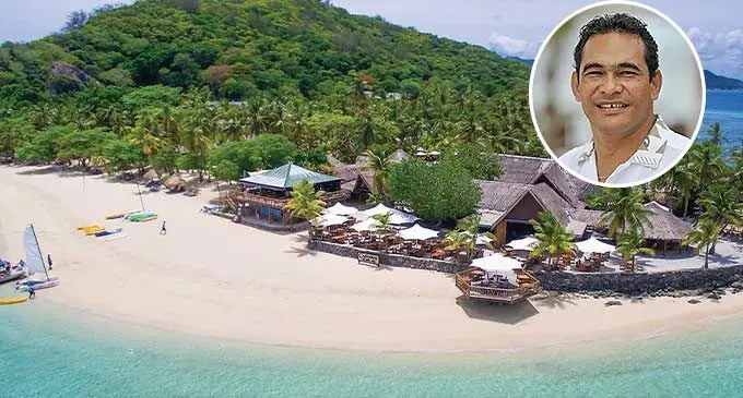 Castaway Island Fiji in the Mamanuca Group. Inset: Castaway Island Fiji general manager Steven Andrews.