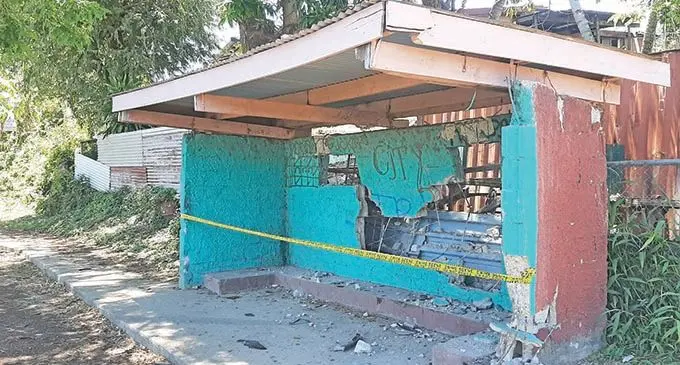 The bus shelter at Velovelo, Lautoka which the twin cab had hit after allegedly veering off the road on October 11, 2021. Photo: Salote Qalubau
