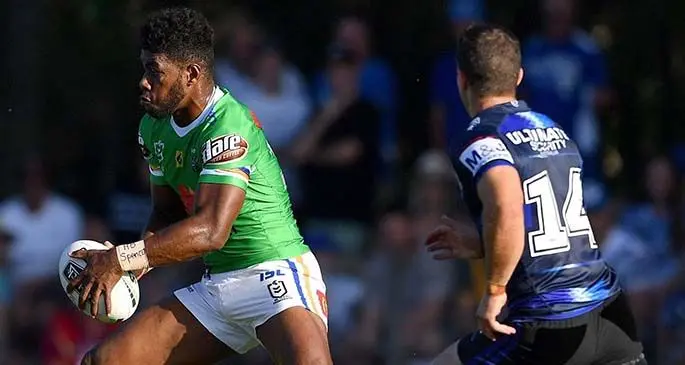 Fijian-born Semi Valemei (left) has been named in the Canberra Raiders team for the National Rugby League May 28 return. Photo: Canberra Raiders