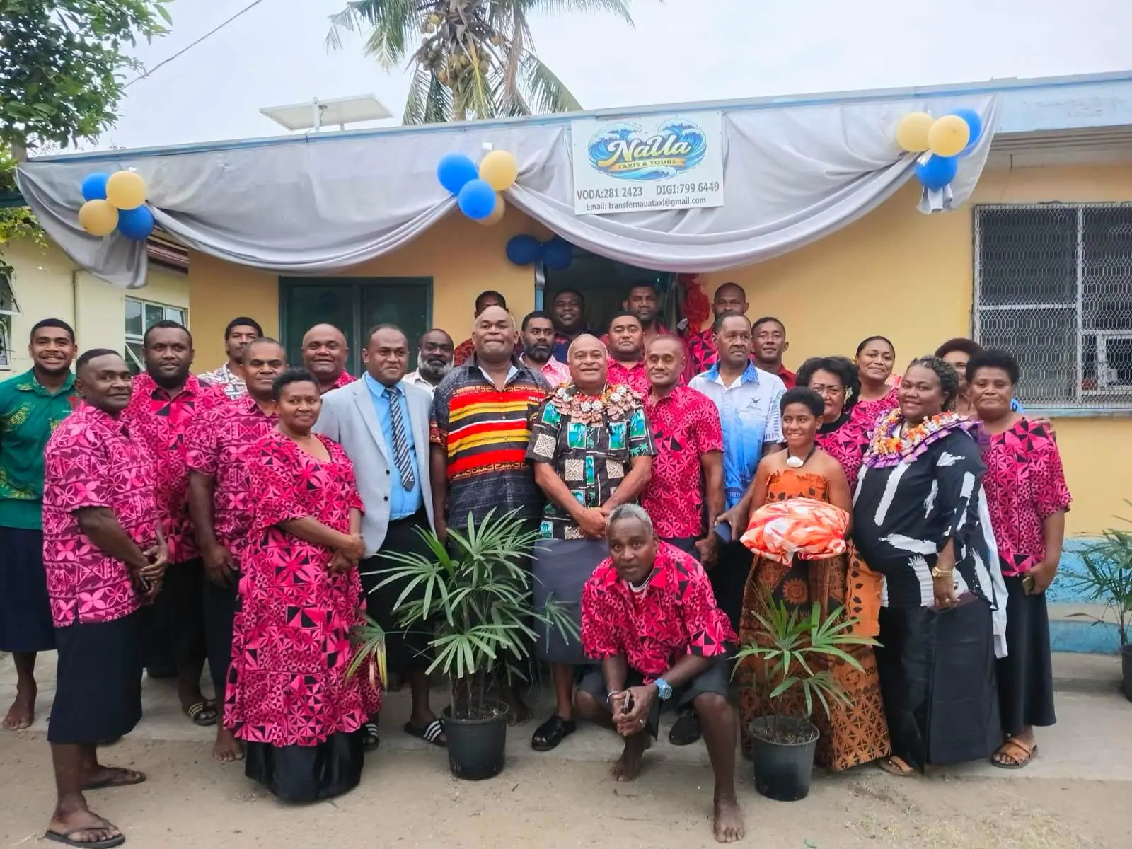 Assitant Minister for Transport Naisa Tuinaceva with members of the Naila Taxis and Tours Cooperative Ltd during the opening of their taxi base on August 28, 2026. 