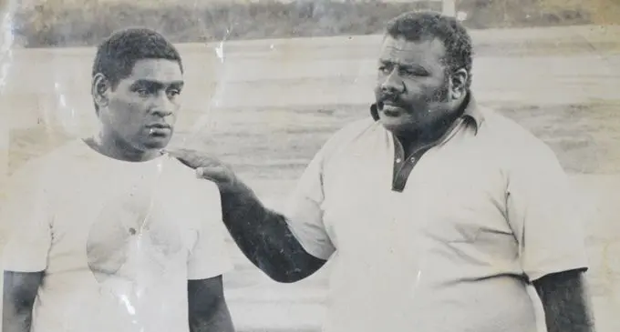 The late Mosese Taga (left), with former national rugby coach the late Ratu Jo Sovau. Photo supplied by: Olivia Solei Taga (Daughter)