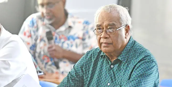 Unity Fiji party leader Savenaca Narube during his Fiji Electoral Review commission submission at FNU Nasinu campus on April 10, 2025. Photo: Ronald Kumar