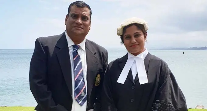 Pooja Priyanka Misha with her father Director Traffic Senior Superintendent of Police Mahesh Mishra at the Grand Pacific Hotel on September 25, 2020.