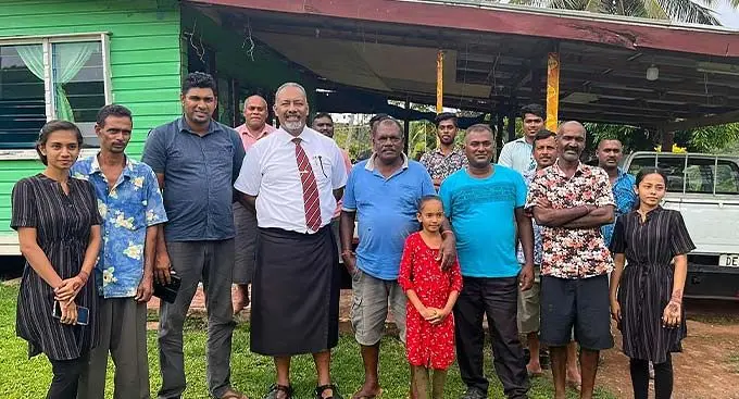 Minister for Rural and Maritime Development and Disaster Management Sakiasi Ditoka (middle) with the residents in Yalava, Labasa on January 4, 2023.