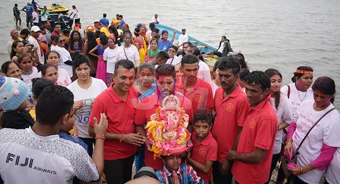 Hundreds of devotees carried the Lord Ganesha idol to mark the final ritual of Ganesh Utsav (Lord Ganesha prayer) at My Suva Park on September 12, 2019. Photo: Ronald Kumar.