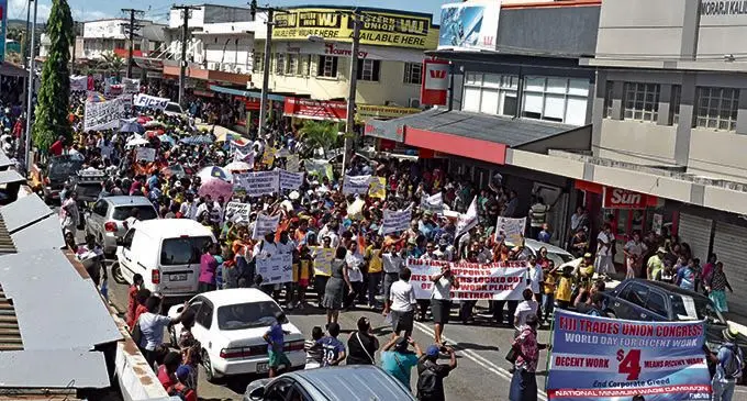 The Fiji Trades Union Congress march progresses through Nadi Town on January 13, 2018.  Photo: Waisea Nasokia