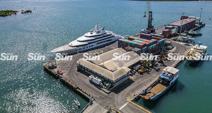 Russian superyacht, Amadea at the Port of Lautoka on April 15, 2022. Photo: Leon Lord