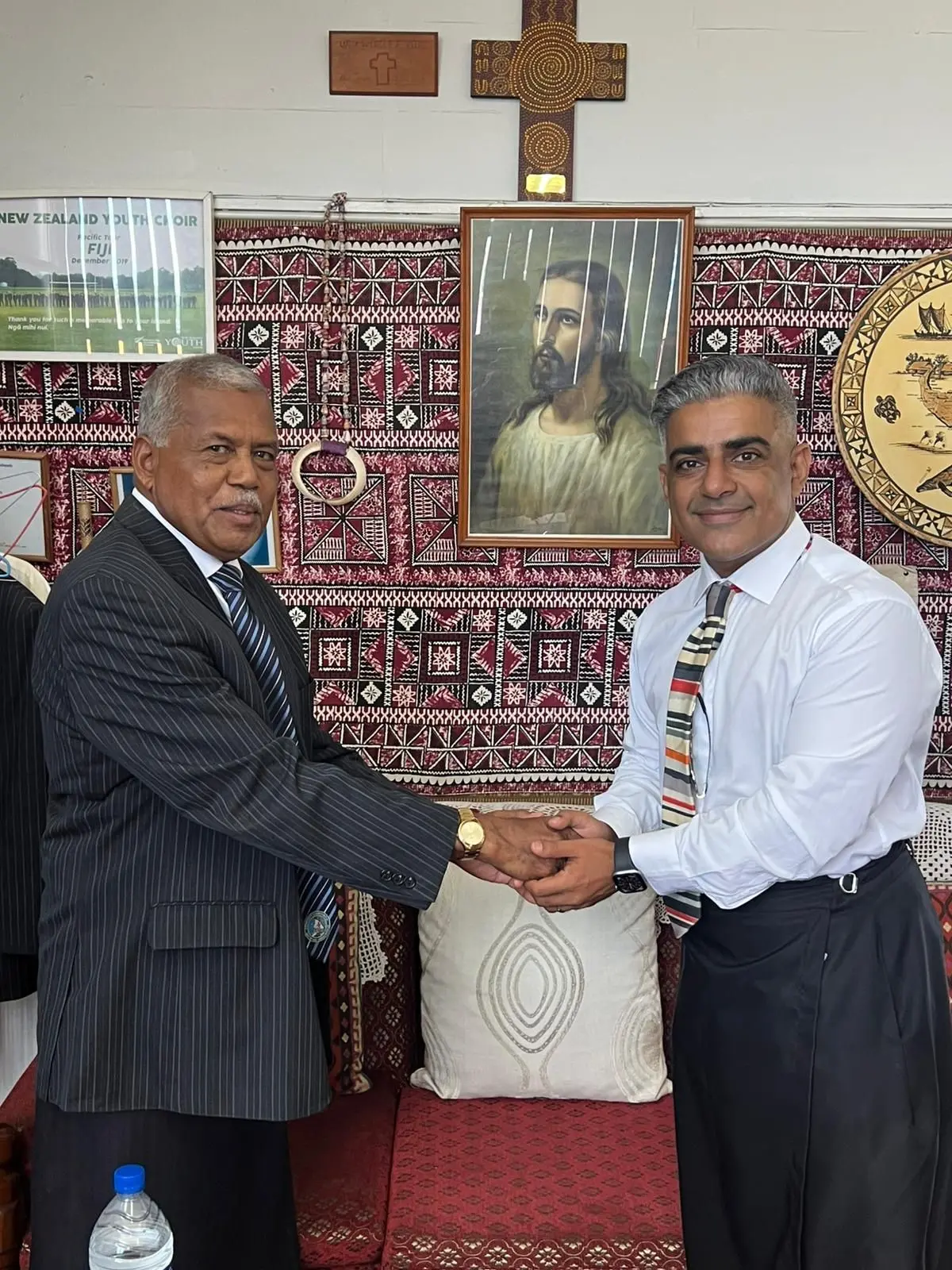 President of the Methodist Church, Reverend Semisi Turagavou with British High Commissioner, Kanbar Hossein-Bor at the Centenary Church in Suva.