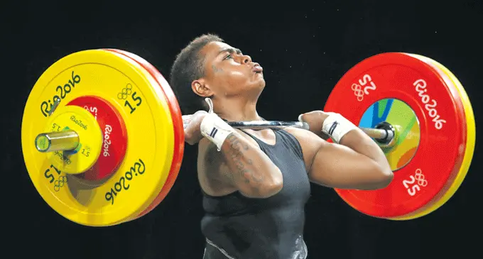 Apolonia Vaivai during the Women’s 69kg Group B weightlifting contest at the 2016 Olympic Games on August 10, 2016 in Rio de Janeiro, Brazil. Photo: Julian Finney