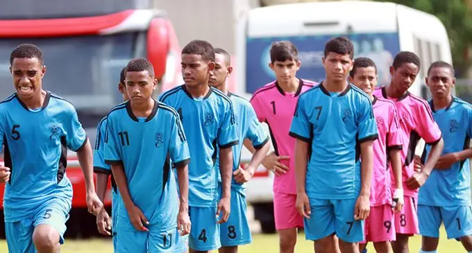 Players go through the drill during the Under-15 football trials  