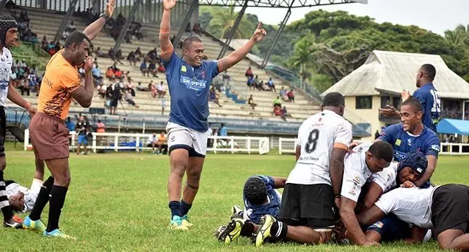 Jack’s Nadi flanker and captain Jolame Luvevou scores a try against BLK Nadroga during the Skipper Cup clash at Lawaqa Park, Sigatoka. Photo: WaiseaNasokia