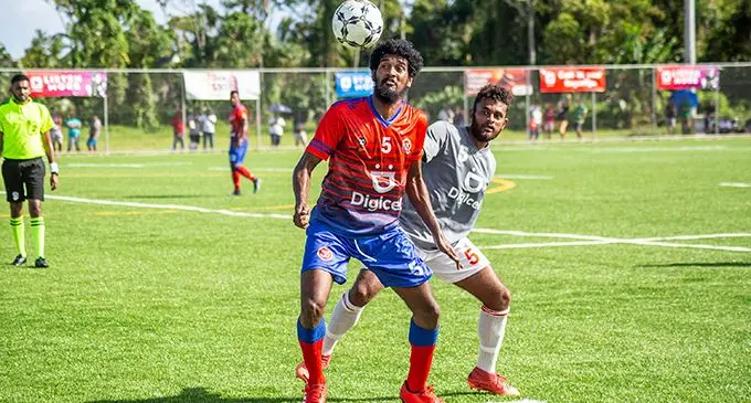 Navua’s Zainal Ali with possesion against Rewa against Rewa at the Uprising Sports Complex,Pacific Harbour on March 28,2021. Photo: Leon Lord