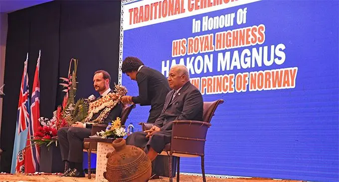 The Prince of Norway during the traditional welcome ceremony at the Grand Pacific Hotel in Suva. Photo: Department of Information.