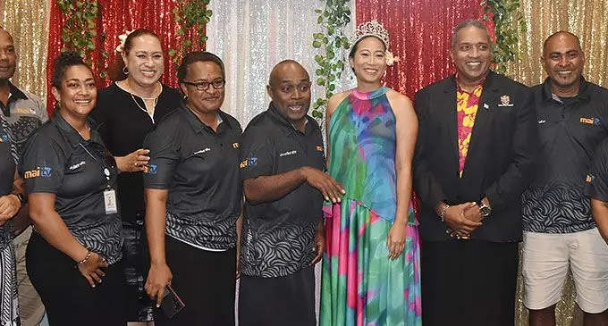 Reigning Miss Hibiscus, Jessica Fong (middle) with Mai TV chief executive officer, Raijieli Vulaono (fourth from left), and staff members of Mai TV during the signing of a Memorandum of Understanding (MOU) with the Hibiscus Festival Standing Committee on June 18, 2024. Photo: Sosiveta Korobiau