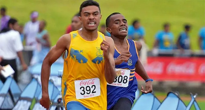 Abraham Mallam of SGS on his way to win the intermediate boy’s 1500m final on April 16, 2019. Photo: Ronald Kumar