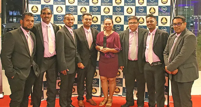 Sugarcane Growers Fund team after their win at the Fiji Business Excellence Awards at the Grand Pacific Hotel in Suva on November 5, 2022. Photo: Sosiveta Korobiau.