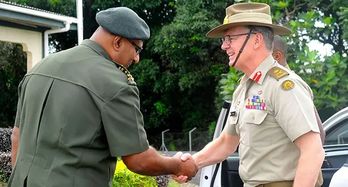 From left: Republic of Fiji Military Forces Deputy Commander Brigadier-General Aziz Mohammed, with Australian Defence Force (ADF) Chief of Army Lieutenant-General Richard Maxwell “Rick” Burr. Photo: RFMF Media Cell