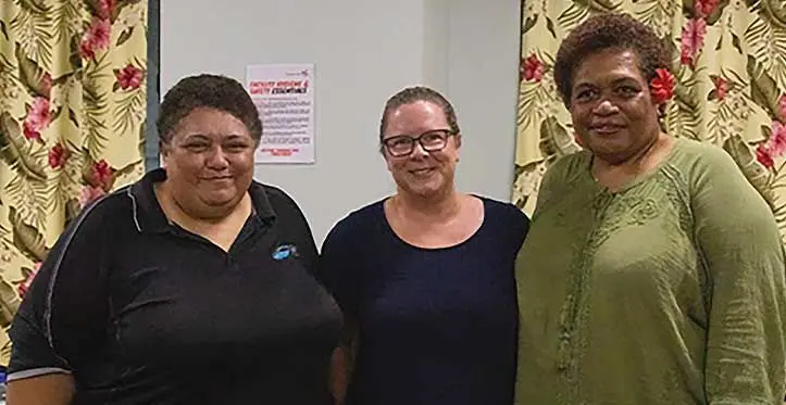 From left: Netball Fiji CEO Vivian Koster, Sharleen Morrell and Wainikiti Bogidrau. Photo: Netball Fiji