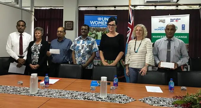 Left to right: Permanent Secretary for Local Goverment Joshua Wycliffe, Assistant Minister for Local Government Lorna Eden, Nadi Town Council special administrator Robin Ali, Minister for Local Government Parveen Bala, UN Women representative Aleta Miller, Australian High Commission counsellor Christina Munzer and Nausori Town Council chief executive officer Akhtar Ali. Photo: Ashna Kumar