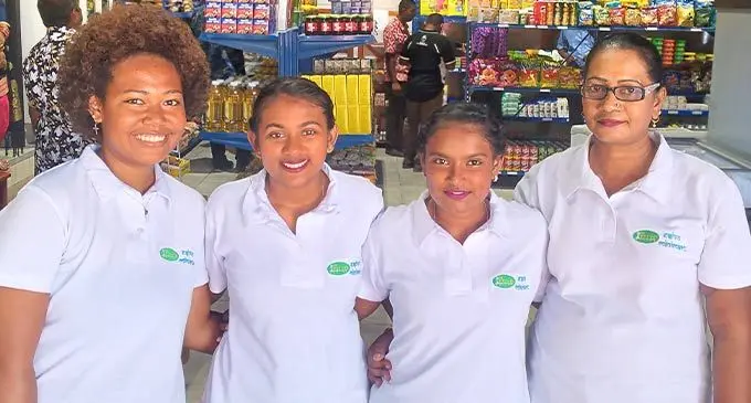 Esivo Resort Mini Mart staff (l-r), Aliti Sova, Achaal Sharma (manager), Simran Govendar and Ragni Sami. Photo: Nicolette Chambers 