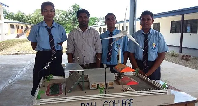 From left: Bau Central College student Sereima Yavala Rokotanaka, teacher Arvind Krishnan, students Epineri Tanuku and Sikeli Turagabeci. Photo: Shreeya Verma
