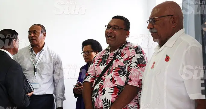 From left: Ro Filipe Tuisawau, Adi Litia Qionibaravi, Usaia Waqatairewa and Sitiveni Rabuka outside the Tribunal Court on October 14, 2019. Photo: Kelera Sovasiga