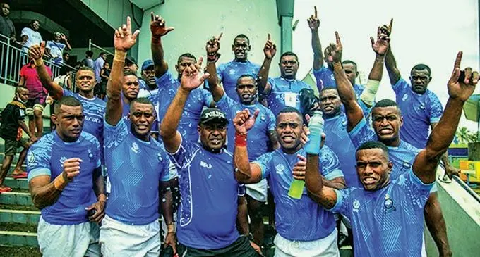 Police Blue players and officials after beating Wadigi Salvo at the ANZ Stadium, Suva, on November 12, 2021.Photo: Leon Lord