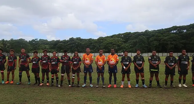 Kadavu and Navosa players line-up before their promotion relegation match at Lawaqa Park, Sigatoka, on May 11, 2024. Photo: FRU Media