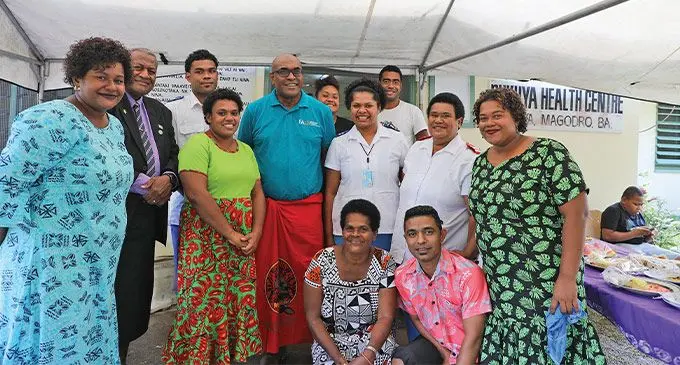 Assistant Minister for Health and Medical Services Penioni Ravunawa (second from left), Minister for Health and Medical Services Dr Ratu Atonio Lalabalavu (fifth from left), with medical staff and community members of Bukuya in Ba. Photo: DEPTFO News