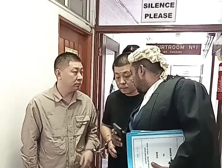 From left: Accused Xu Qiang and Wan An with defence Lawyer Rajshneel Chand at the High Court in Lautoka on November 5, 2025.