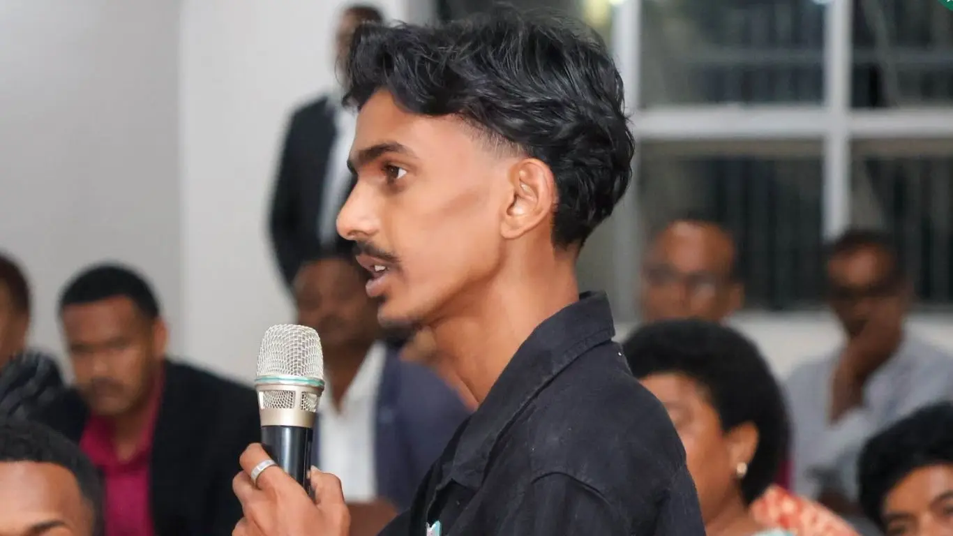 Former Youth Parliament participant Nishal Narayan addressing the Special committee on the Constitution Amendment Bill consultation at Vunimono High School in Nausori on October 15, 2026.