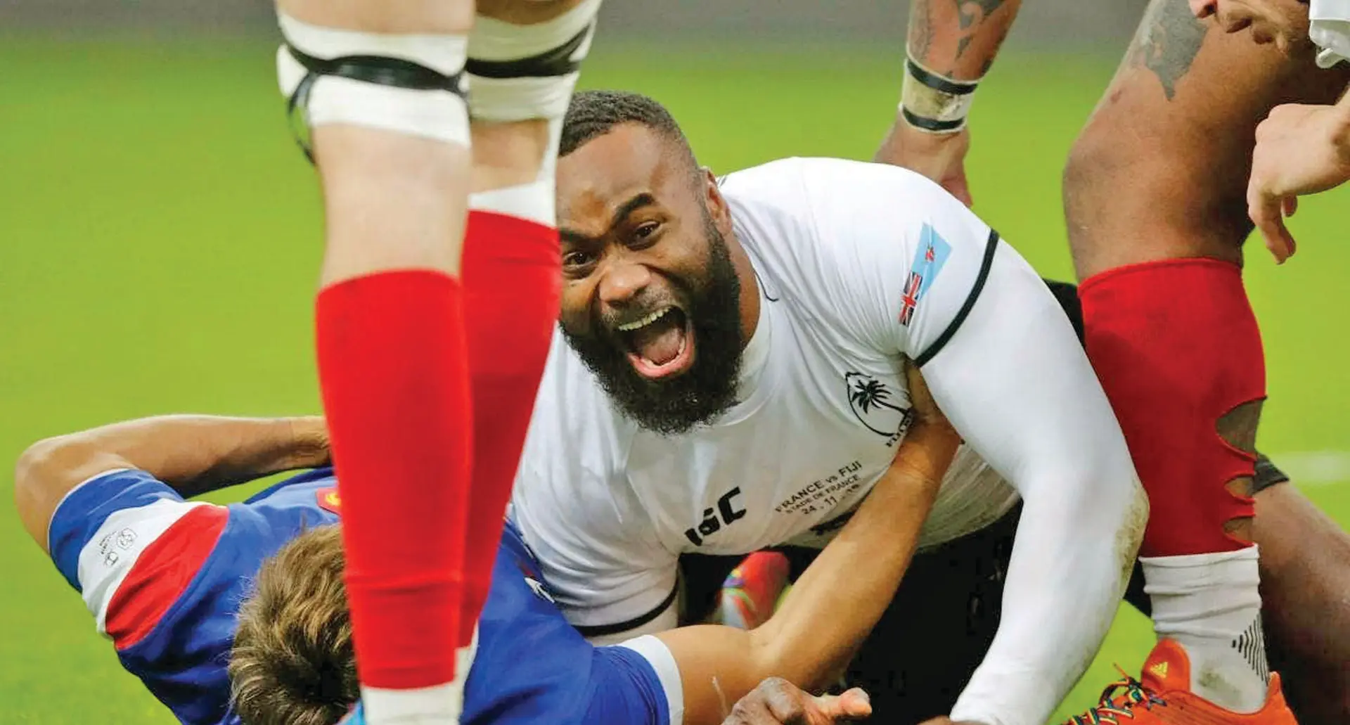 Semi Radradra scores against France in 2018. Fiji won 21-17.. Photo: World Rugby