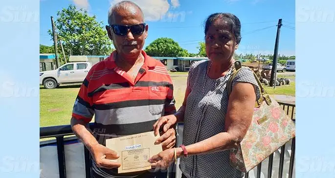 Ba farmer Bishun Dutt with his wife, Rambha Wati after receiving their ‘Cash for Cultivation’ assistance in Ba on March 17, 2021. Photo: Nicolette Chambers