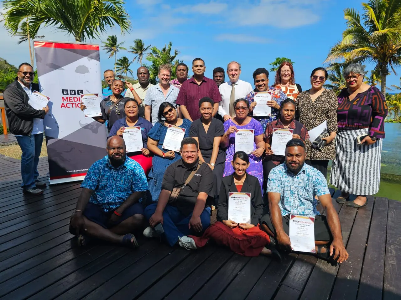 Participants gathered with BBC Media Action representatives after concluding workshop at Wasawasa Hotel in Savusavu on September 22, 2026.