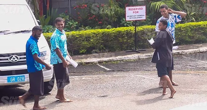 Petero Qumivutia, Marika Turaga, Sela Bolatagici and Lino Naitoko after they were convicted for breaching social-gathering laws.  Photo: Kelera Sovasiga