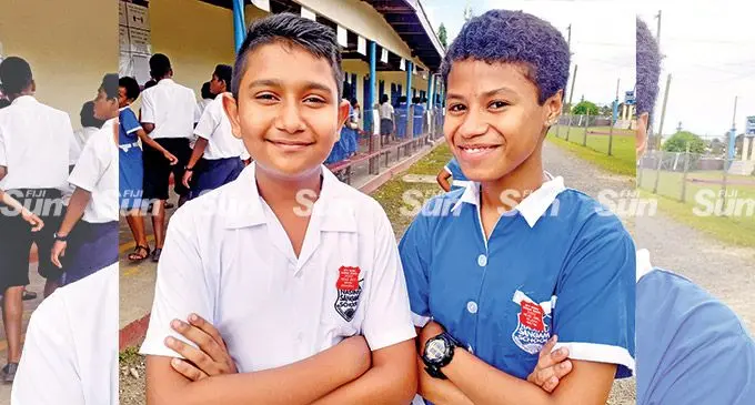 Nasinu Sangam Primary school head prefects, head boy Ishan Maharaj and head girl Kelera Naitini after their prefect induction ceremony on May 6, 2022. Photo: Ronald Kumar