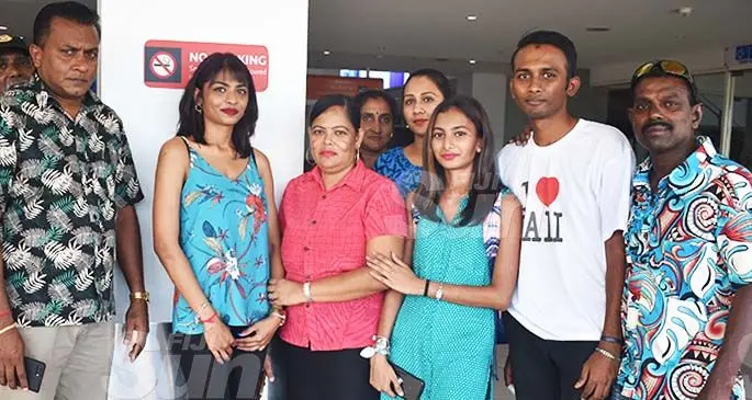 Wuhan University student, Sylvia Nandani (second from left) with family members at the Nadi International Airport on February 21, 2020. Photo: Mereleki Nai