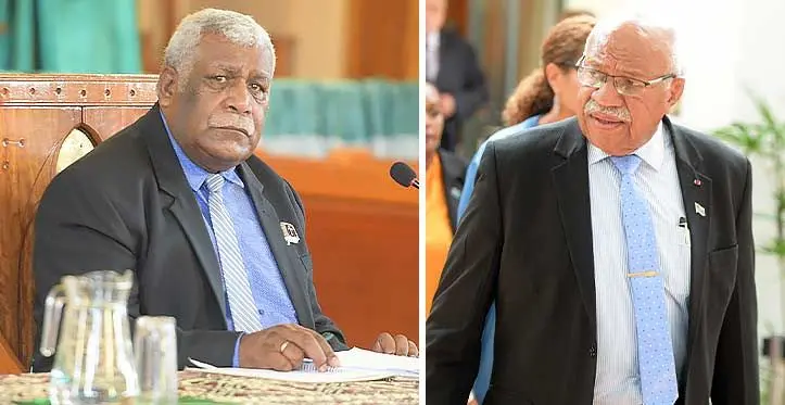 President of the Methodist Church in Fiji and Rotuma, Reverend Ili Vunisuwai and Prime Minister Sitiveni Rabuka. Photo: Ronald Kumar
