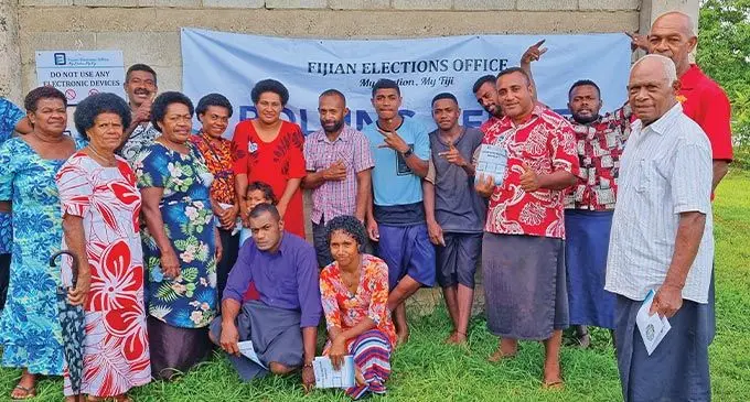 Villagers of Nabukadogo in Macuata after casting their votes during pre-polling for the 2022 General Election. Photo: Sampras Anand