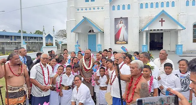 Leauva’a villagers with Prime Minister Sitiveni Rabuka in Samoa on October 23, 2024.
