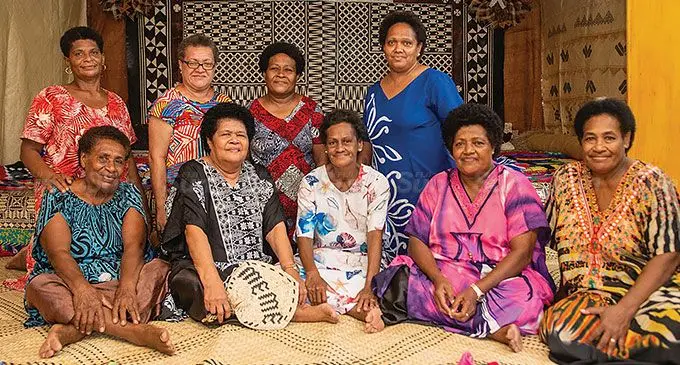 Women from Vuma Village in Levuka prepare mats and masi at Levuka Vakaviti Village on May 20, 2024. Photo: Leon Lord