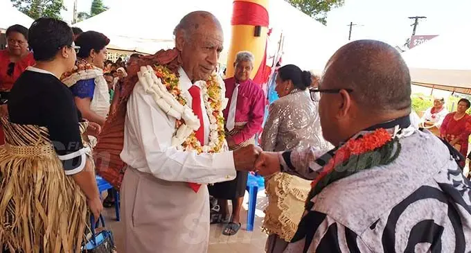 Ratu Epeli Nailatikau with Committee member, Taholo Kami during the opening of the new ‘Apitonga Multipurpose Hall at Laucala Bay on November 2, 2020. Photo: Kelera Sovasiga