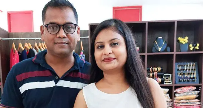 Bhavik Patel with wife Nirali Patel at their clothing business in Navua.