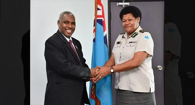 Attorney-General Siromi Turaga (left) with Acting Commissioner Fiji Corrections Service Salote Panapasa