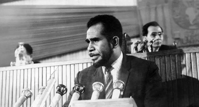 The late Mohammed Apisai Tora addressing a TradeUnion Conference in Budapest Hungary, 1968.