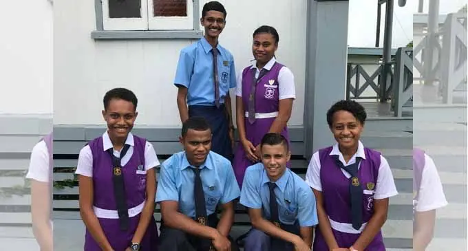 Back (from left): Dilkusha Methodist High School Headboy Jalpreet Singh and headgirl Alanieta Bola. Front (from left: Deputy headgirl Arieta Adiseru, deputy headboys Navitalai Nakete and Stanley Prasad and deputy headgirl Sera Tirabeka. Photo: Ashna Kumar
