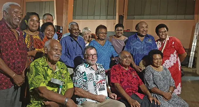 212 Soldiers for the Queen author David Tough (seated, second from left), with former soldiers and family members during the launch on March 19, 2019. Photo: Swashna Chand